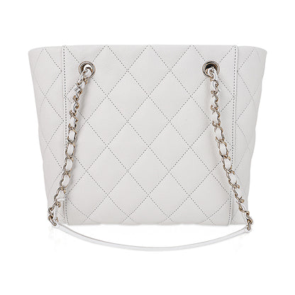 Chanel 2023 Limited Edition White Quilted Caviar Leather Large Tote Bag