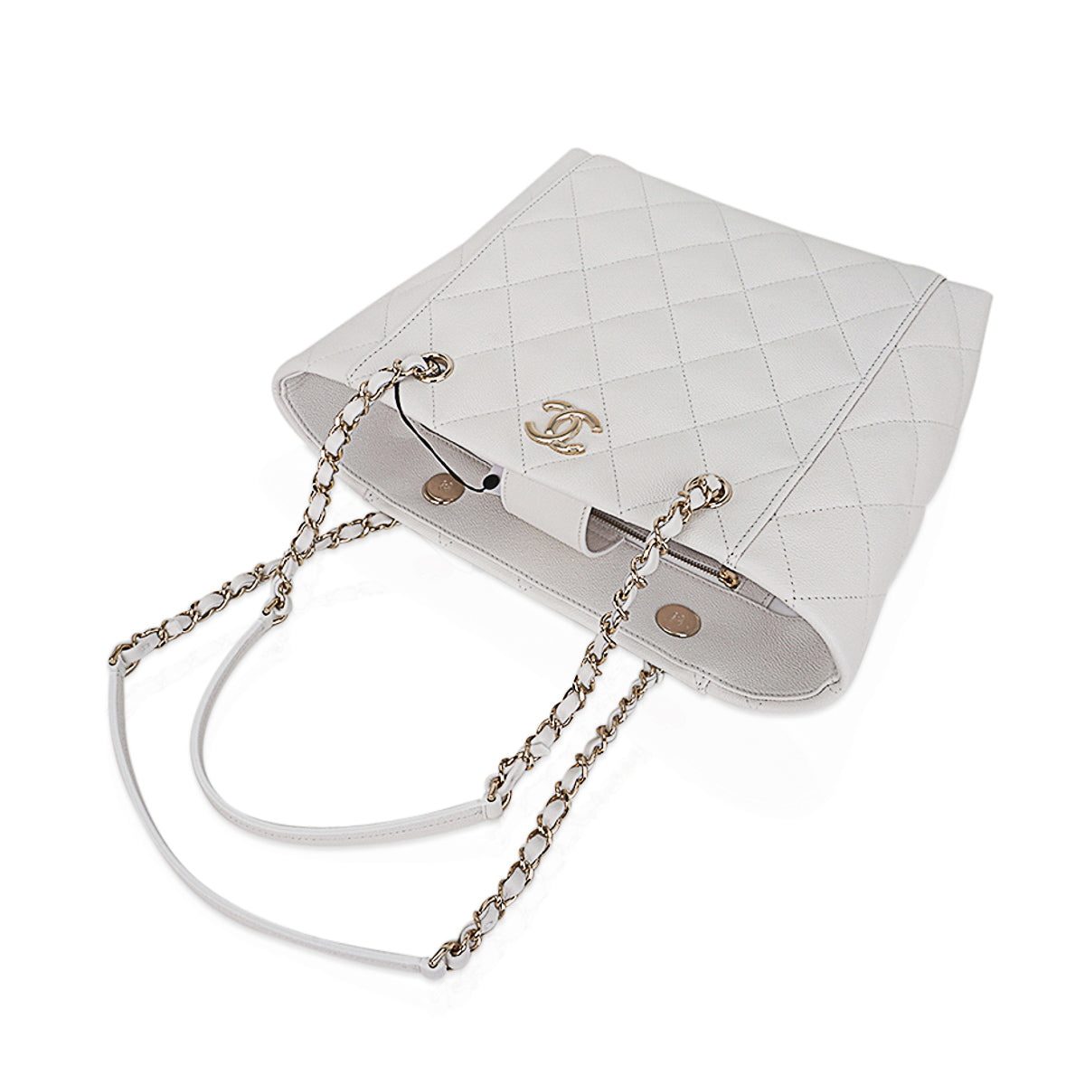 Chanel 2023 Limited Edition White Quilted Caviar Leather Large Tote Bag
