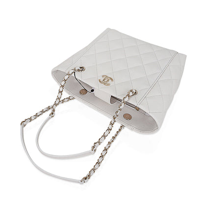 Chanel 2023 Limited Edition White Quilted Caviar Leather Large Tote Bag