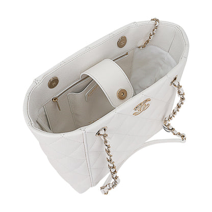 Chanel 2023 Limited Edition White Quilted Caviar Leather Large Tote Bag