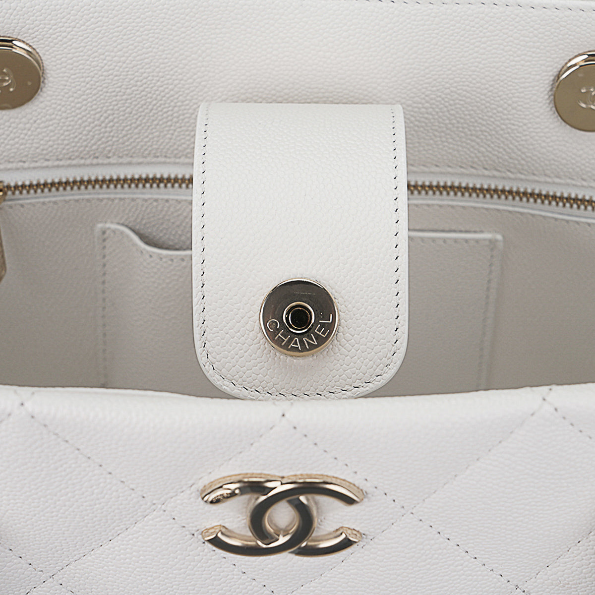 Chanel 2023 Limited Edition White Quilted Caviar Leather Large Tote Bag