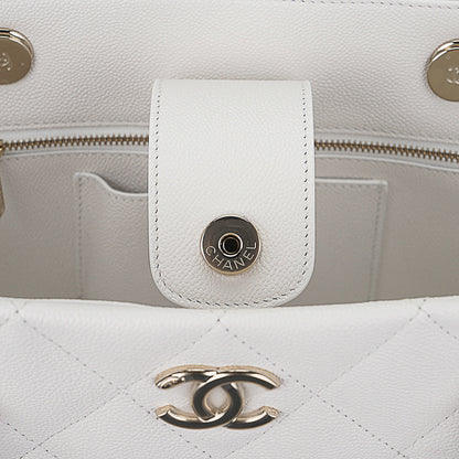 Chanel 2023 Limited Edition White Quilted Caviar Leather Large Tote Bag