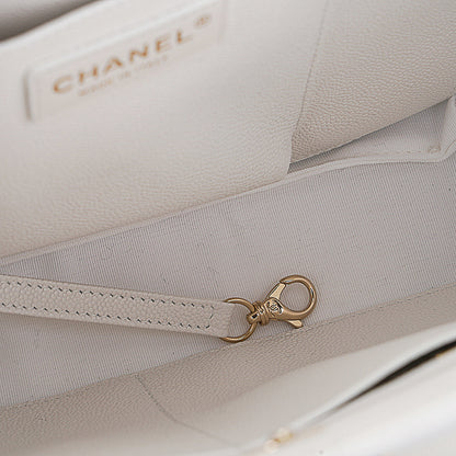 Chanel 2023 Limited Edition White Quilted Caviar Leather Large Tote Bag