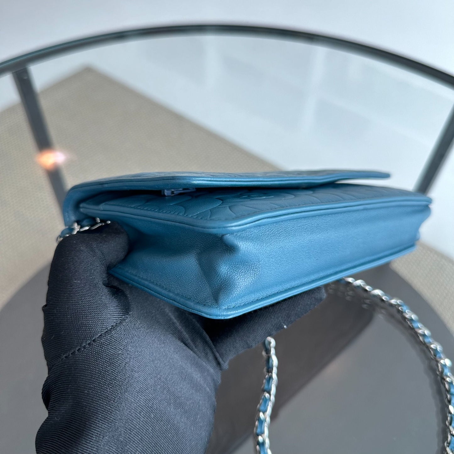 WOC Camellia Wallet On Chain Lambskin Blue SHW No 17