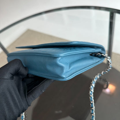 WOC Camellia Wallet On Chain Lambskin Blue SHW No 17