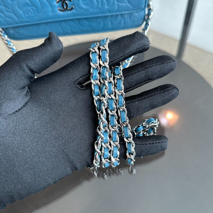 WOC Camellia Wallet On Chain Lambskin Blue SHW No 17