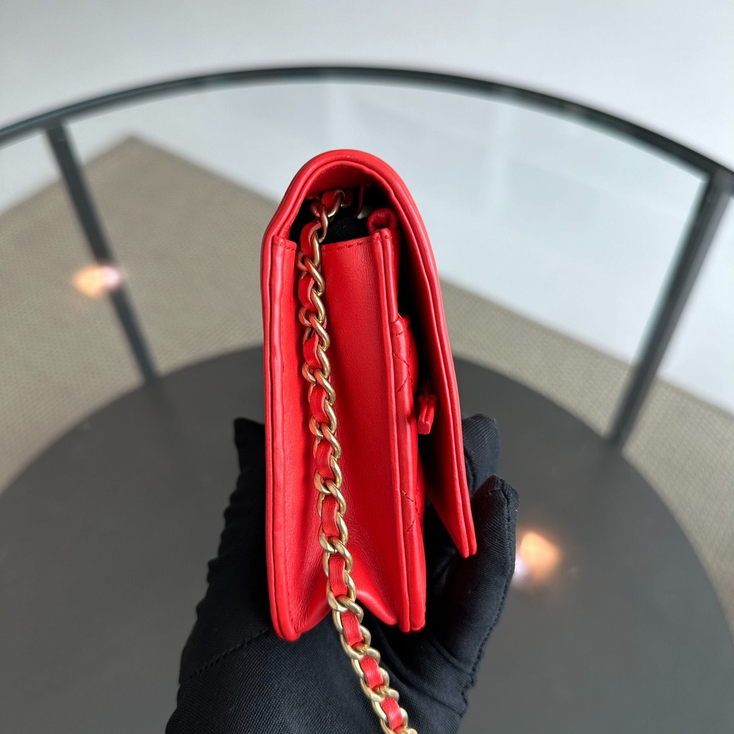 WOC Wallet On Chain Boy Lambskin Salmon Red GHW No 23