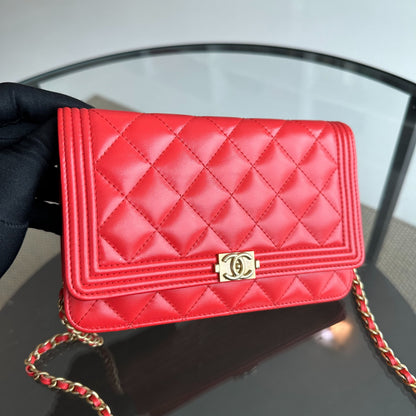 WOC Wallet On Chain Boy Lambskin Salmon Red GHW No 23