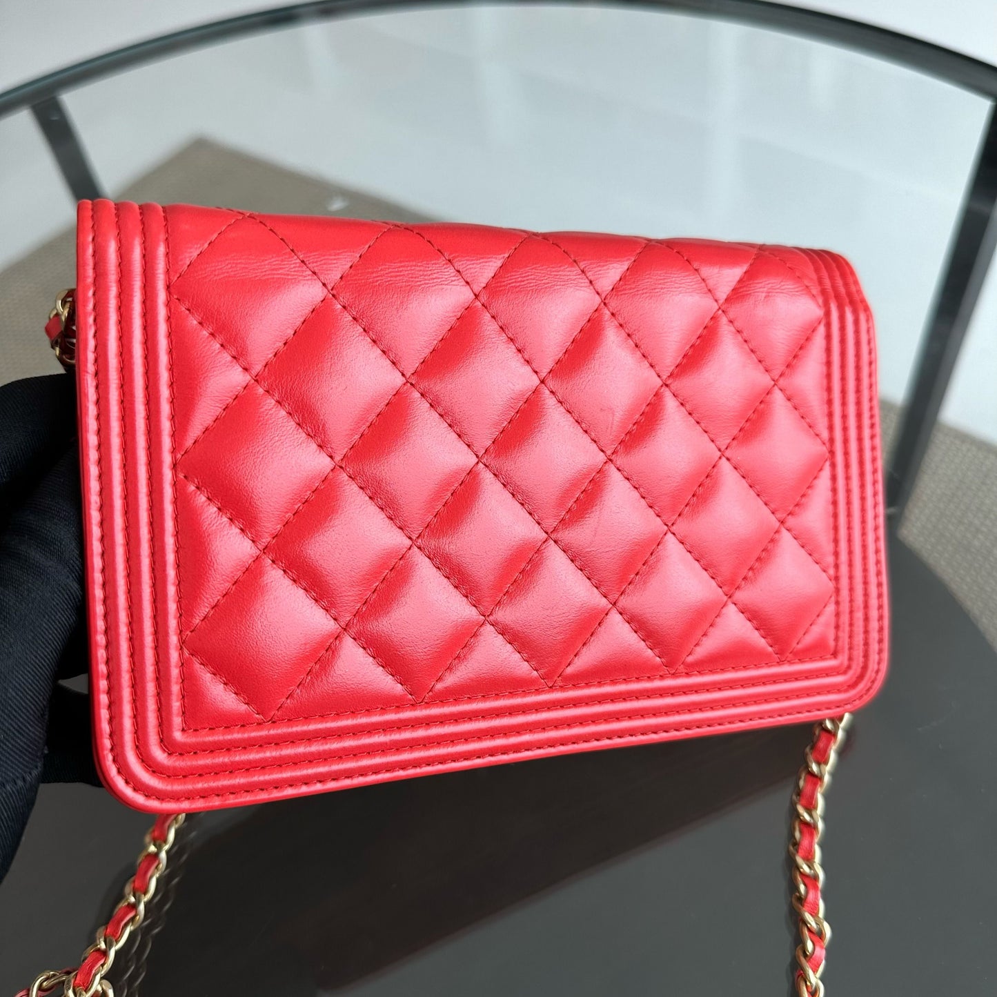 WOC Wallet On Chain Boy Lambskin Salmon Red GHW No 23