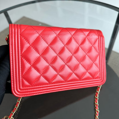 WOC Wallet On Chain Boy Lambskin Salmon Red GHW No 23