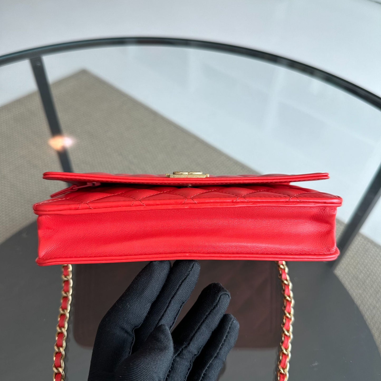 WOC Wallet On Chain Boy Lambskin Salmon Red GHW No 23