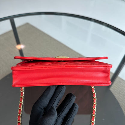 WOC Wallet On Chain Boy Lambskin Salmon Red GHW No 23