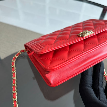 WOC Wallet On Chain Boy Lambskin Salmon Red GHW No 23