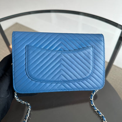 WOC Wallet On Chain Lambskin Chevron Blue SHW NO 22