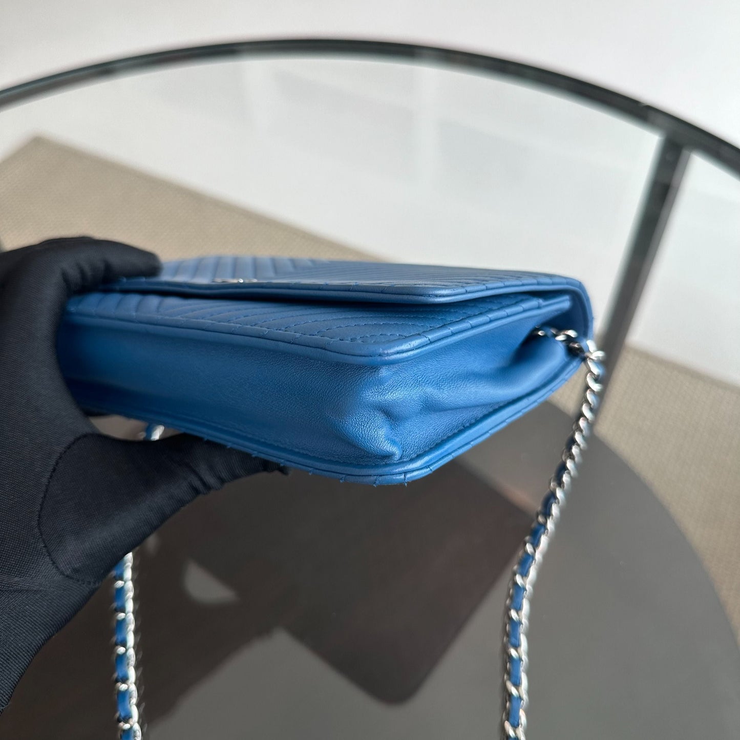 WOC Wallet On Chain Lambskin Chevron Blue SHW NO 22