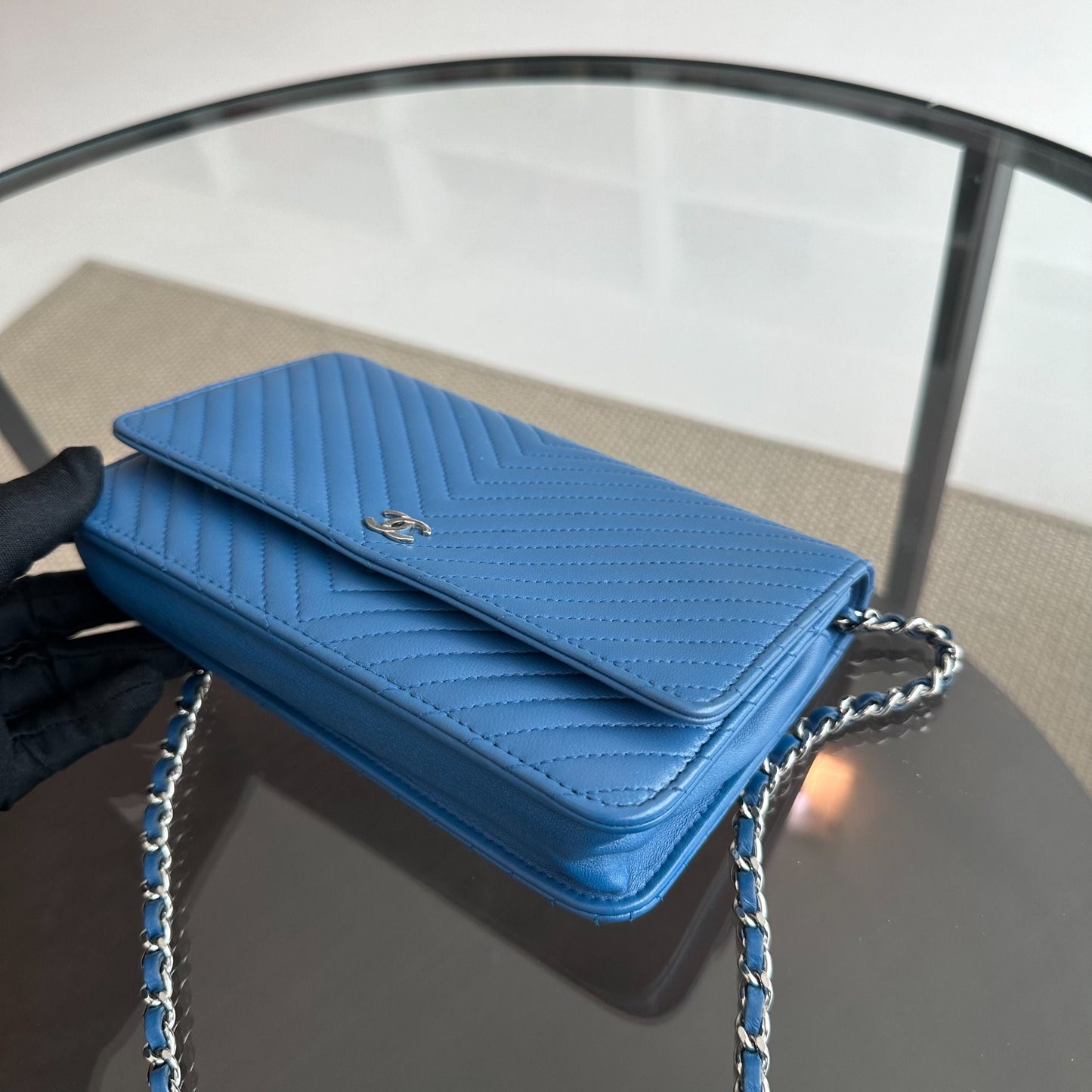 WOC Wallet On Chain Lambskin Chevron Blue SHW NO 22