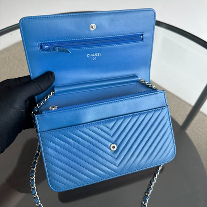 WOC Wallet On Chain Lambskin Chevron Blue SHW NO 22