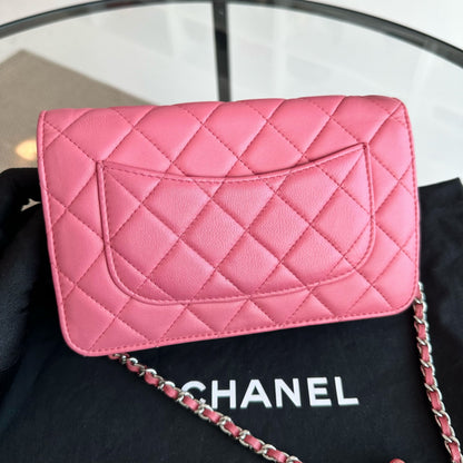 WOC Wallet On Chain Lambskin Quilted Flap Pink SHW No 16