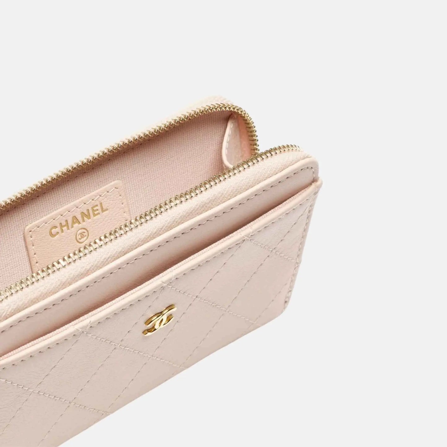 Zipped Card Holder Grained Goatskin Gold Metal