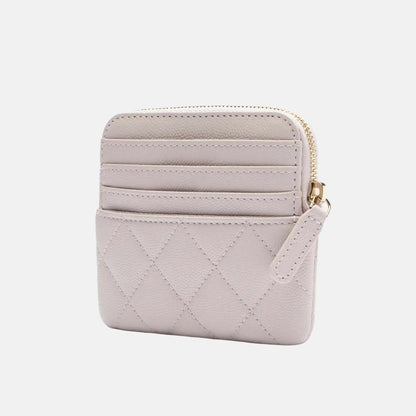 Zipped Coin Purse Shiny Grained Calfskin Strass Gold Tone Metal