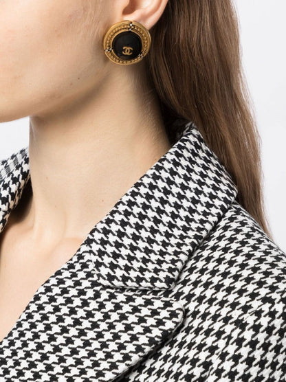 Chanel Black Cabochon Logo Clip-on Earrings