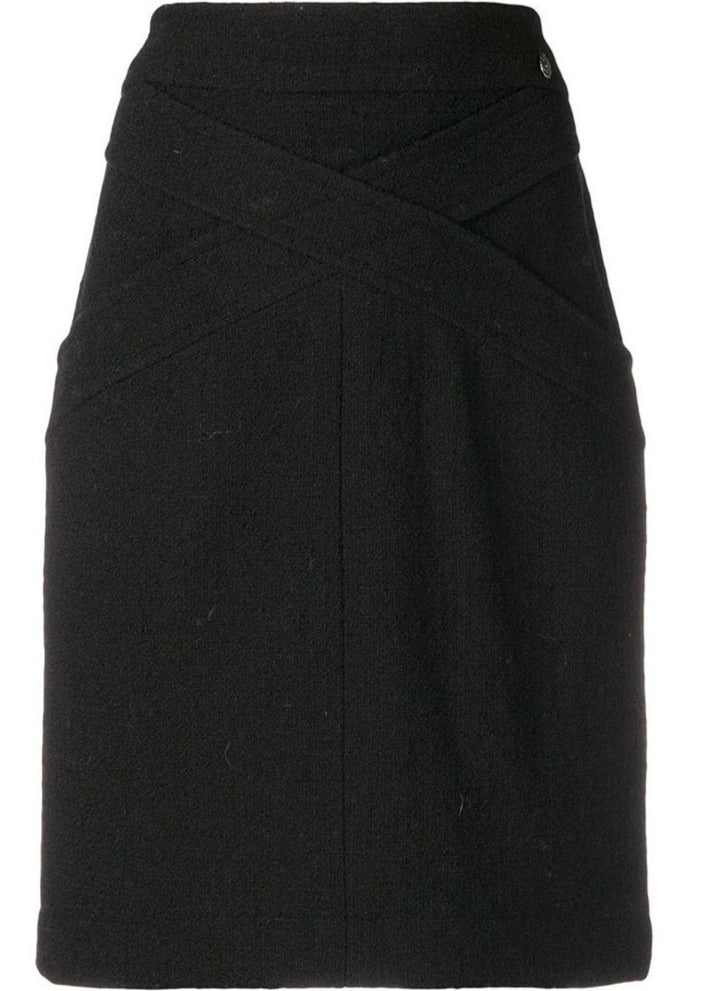 Black Wool Crisscross Skirt