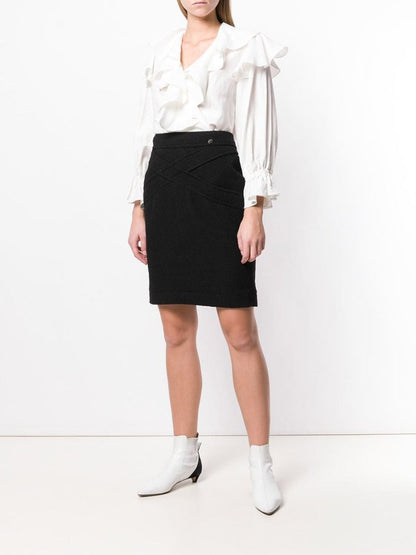 Black Wool Crisscross Skirt