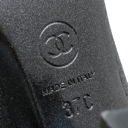 Chanel Black CC Glitter Grosgrain Cap Toe Logo Pumps 37