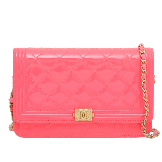 Chanel Neon Pink Boy Wallet On Chain Small