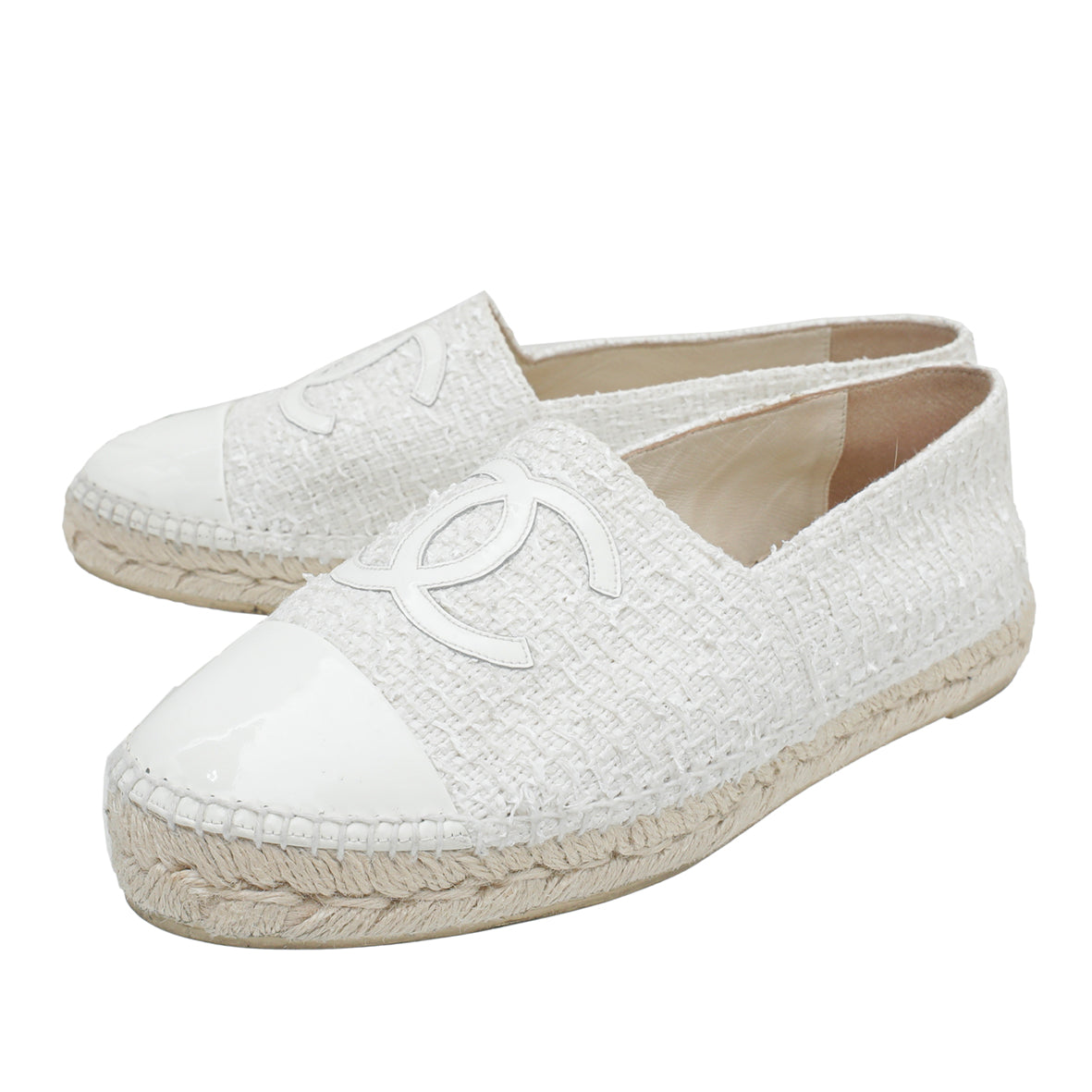 Chanel White Tweed CC Cap Toe Plastic Espadrille 40