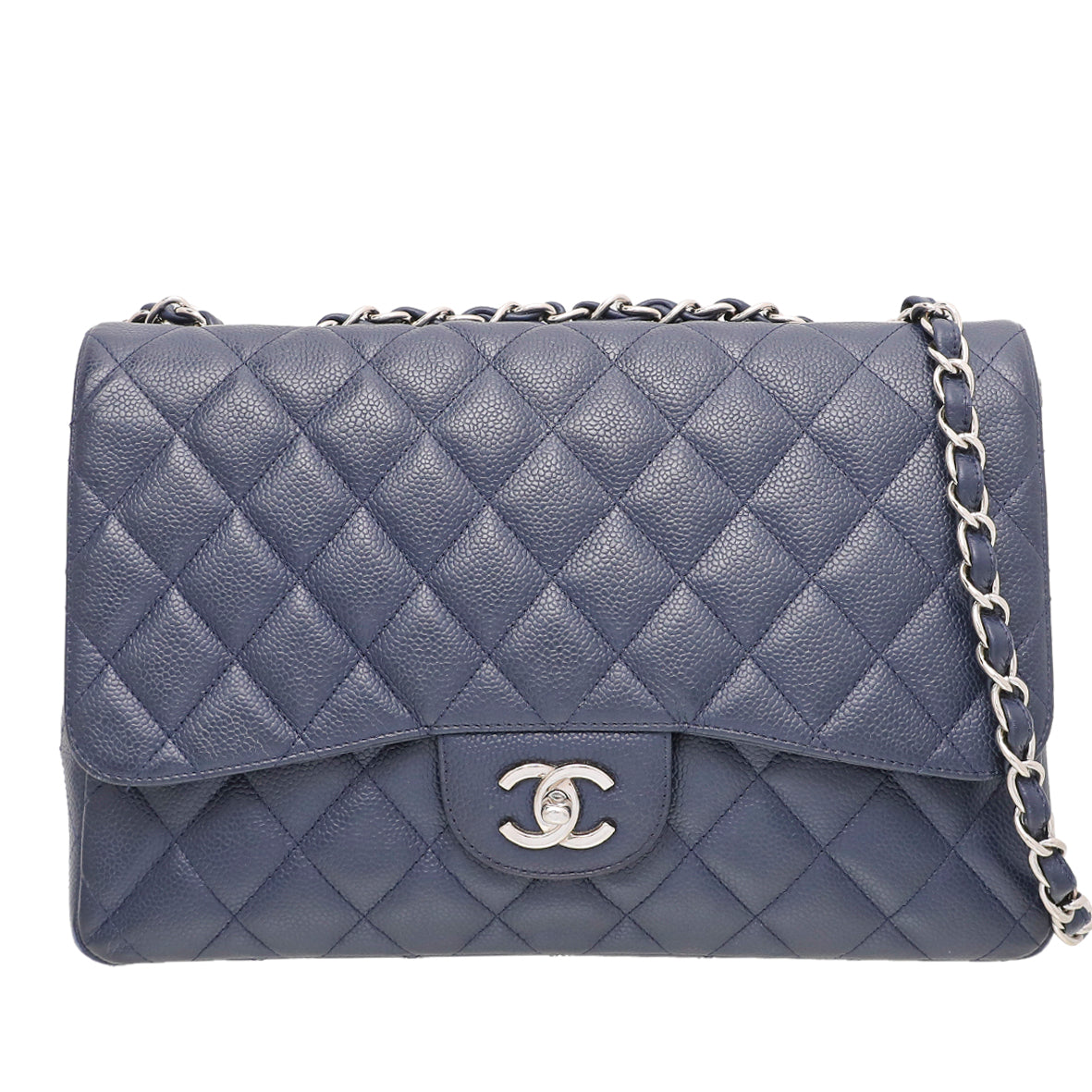 Chanel Navy Blue CC Caviar Classic Single Flap Jumbo Bag