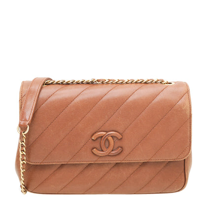 Chanel Brown CC Covered Diagonal Flap Bag