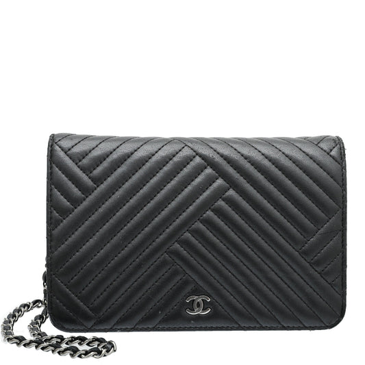 Chanel Black CC Crossing Wallet On Chain