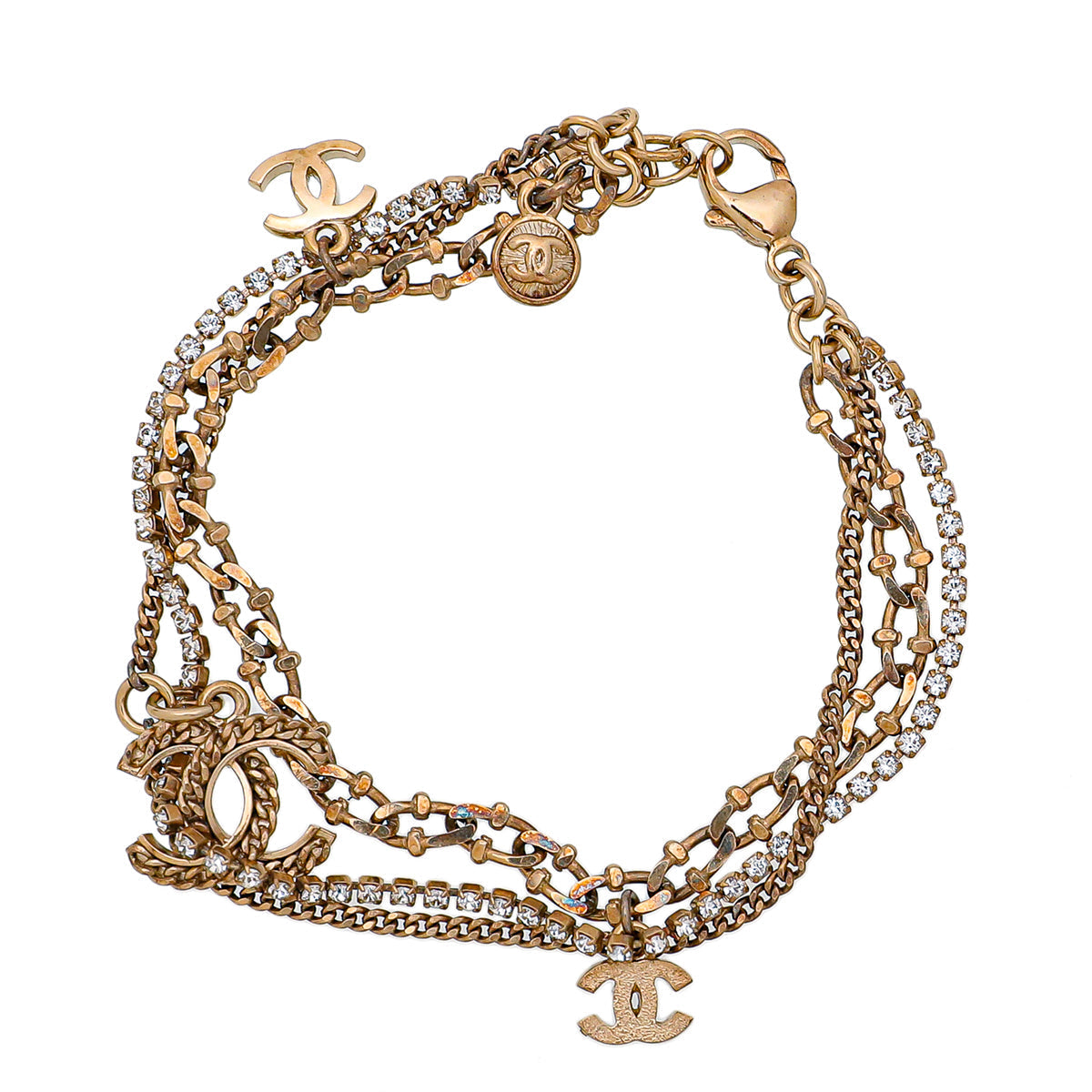 Chanel Gold CC Crystal Multi Chain Bracelet