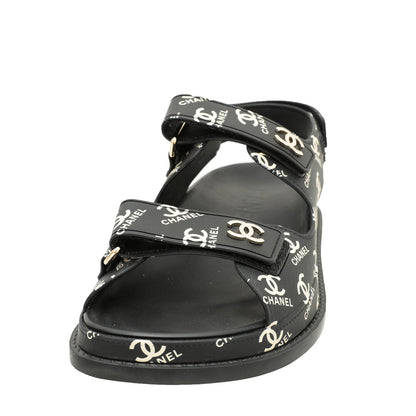 Chanel Black CC Dad Logo Print Sandals 38