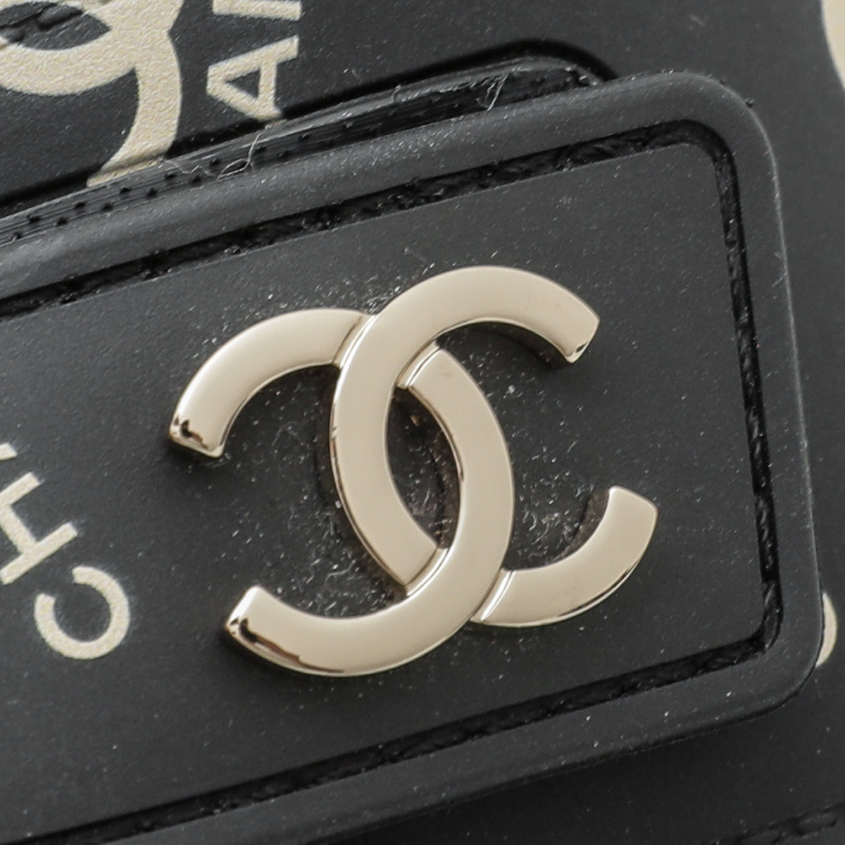 Chanel Black CC Dad Logo Print Sandals 38