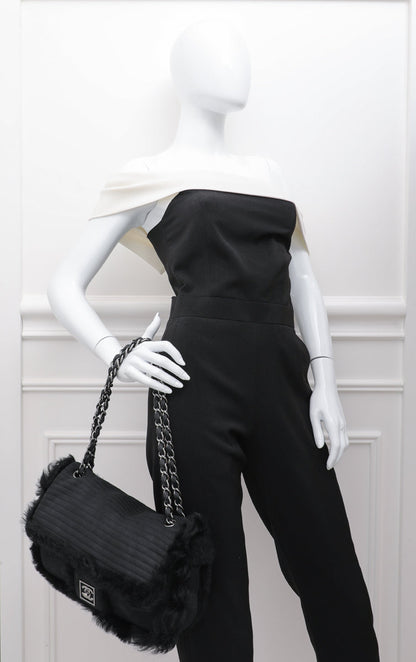 Chanel Black CC Mouton Fur Flap Bag