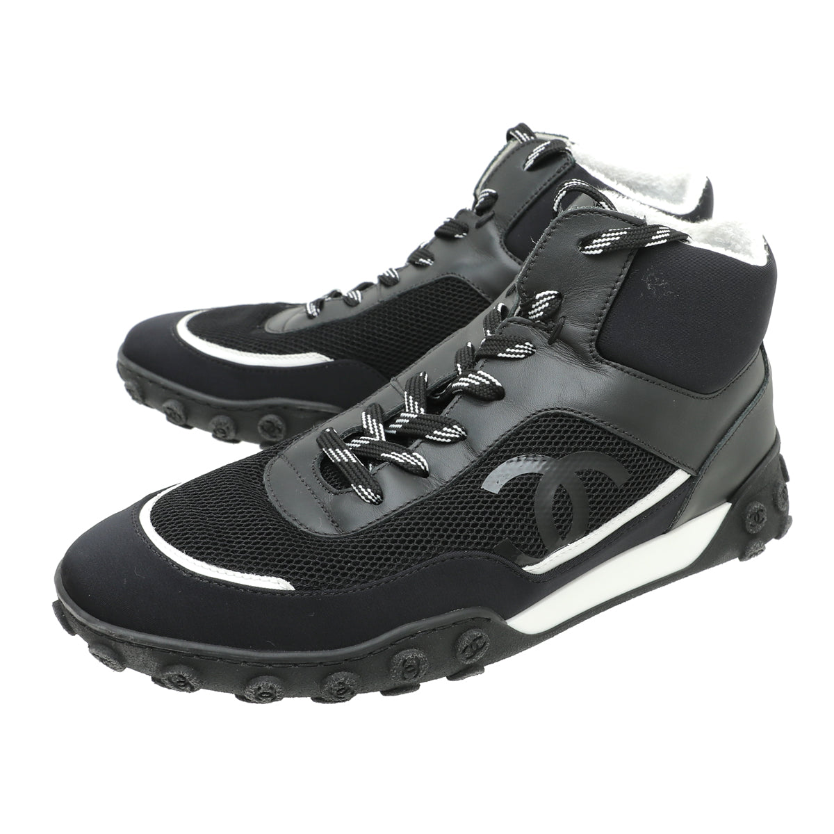 Chanel Black CC Nylon Mesh High Top Warm Sneakers 37.5