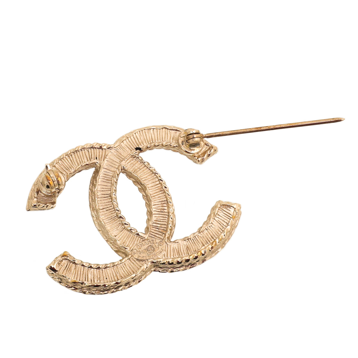 Chanel White CC Pearl Brooch