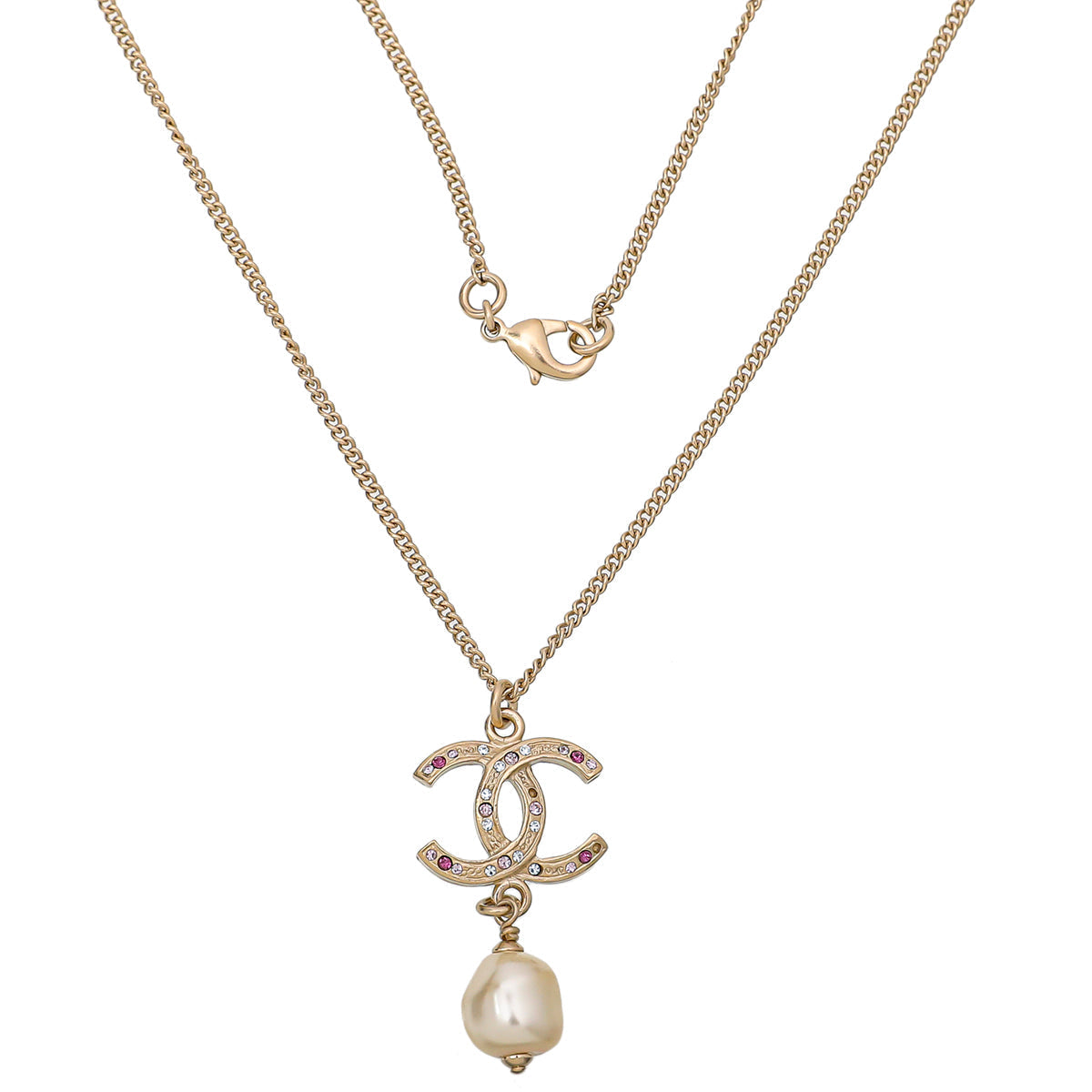 Chanel White CC Pearl Drop Necklace