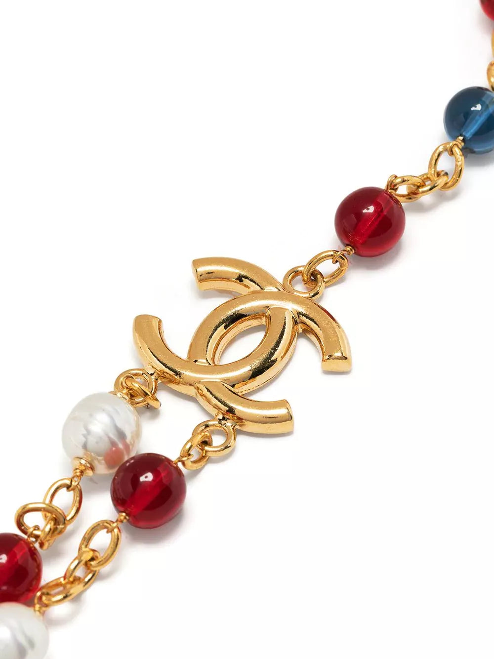 Red and Blue Beaded Chain Necklace