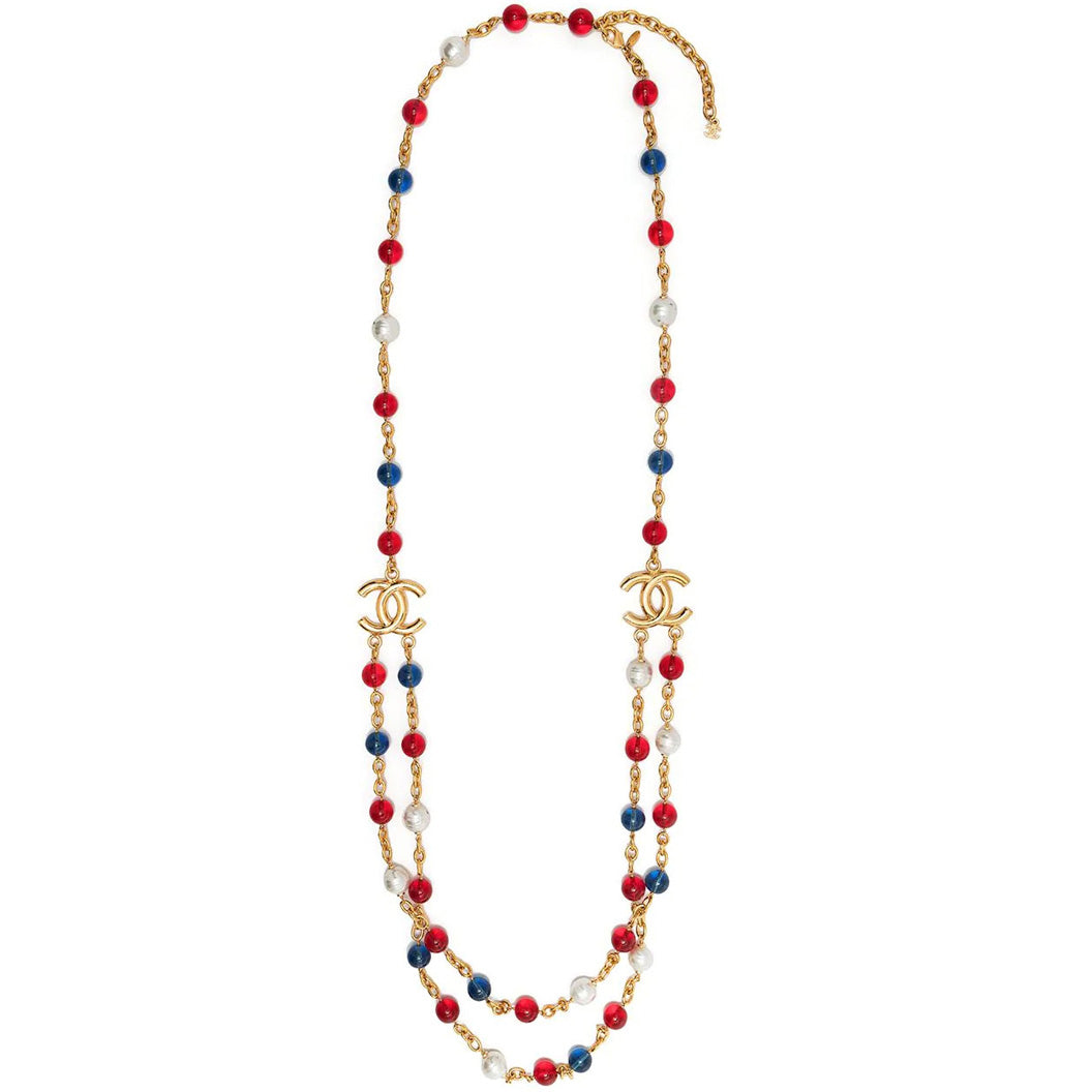 Red and Blue Beaded Chain Necklace