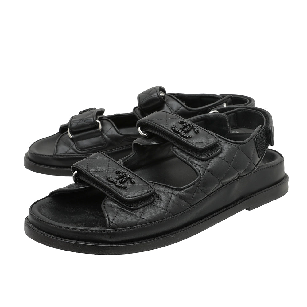 Chanel Black CC Velcro Flat Sandals 39