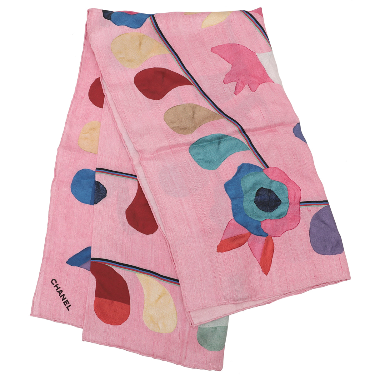Chanel Pink Multicolor CC Watercolor Print Silk Scarf