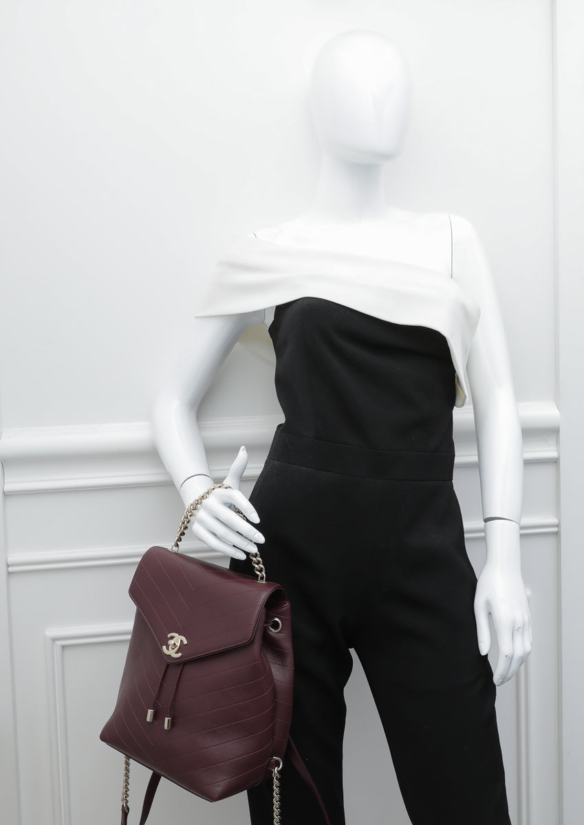 Chanel Burgundy Coco Chevron Backpack Bag