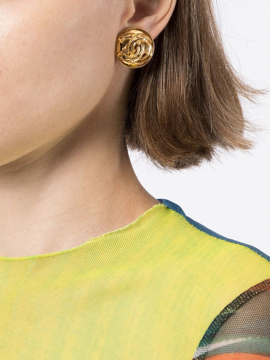 1994 Coco Mark Round Earrings Gold