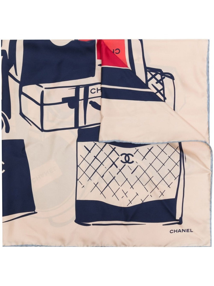 Cream Luggage Print Silk Scarf