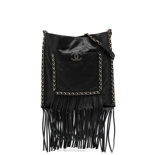 Chanel Black Leather Fringe Shopping Bag
