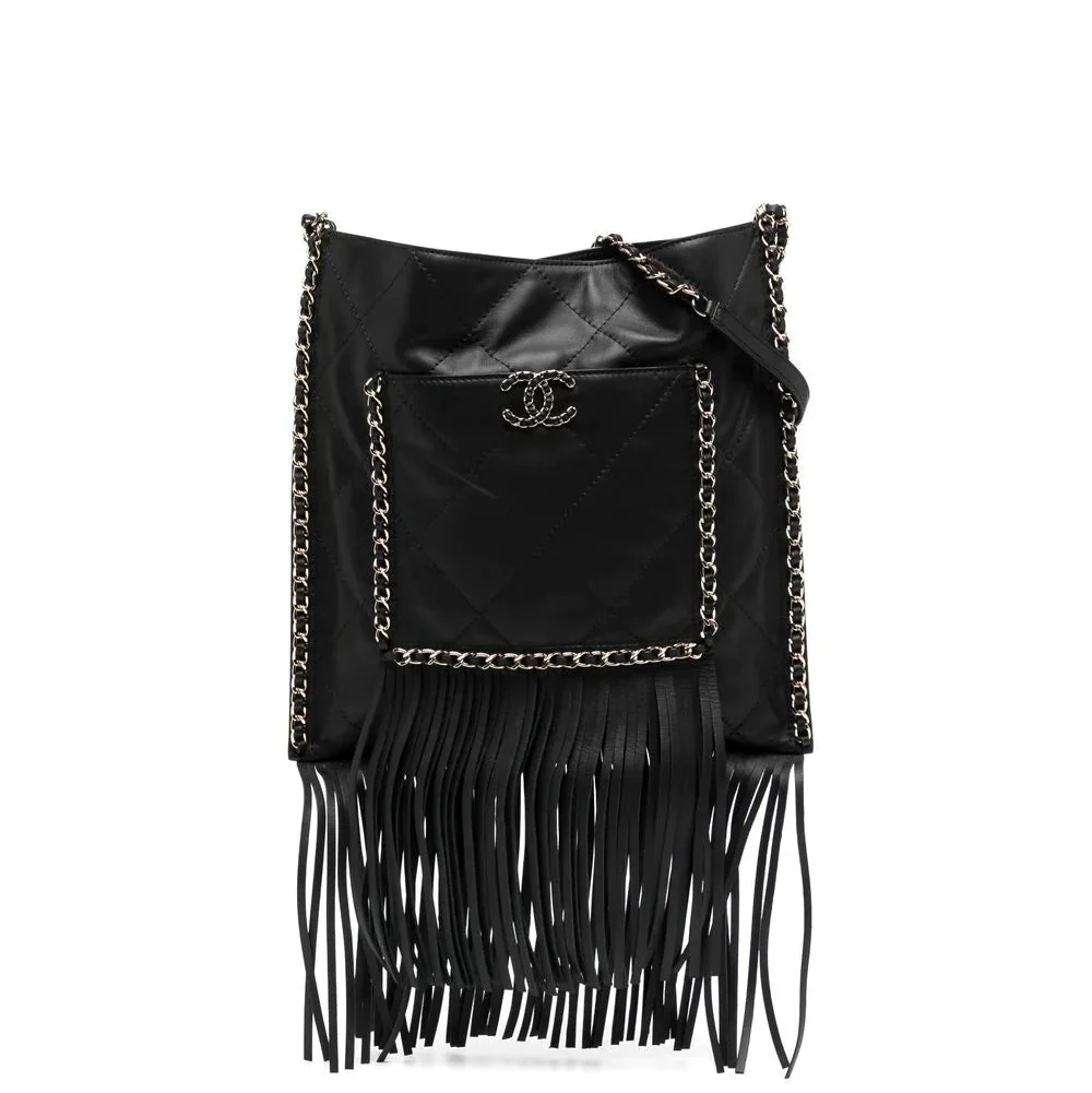 Quilted Leather Fringe Shopping Bag Small