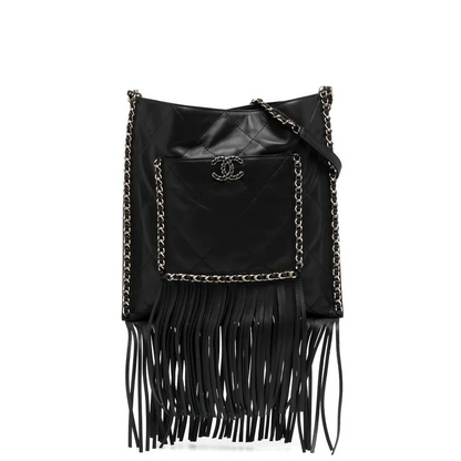 Quilted Leather Fringe Shopping Bag Small